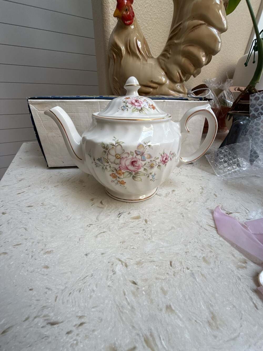 Vintage Windsor Bone China Floral Teapot with Gold Trim, Made in England